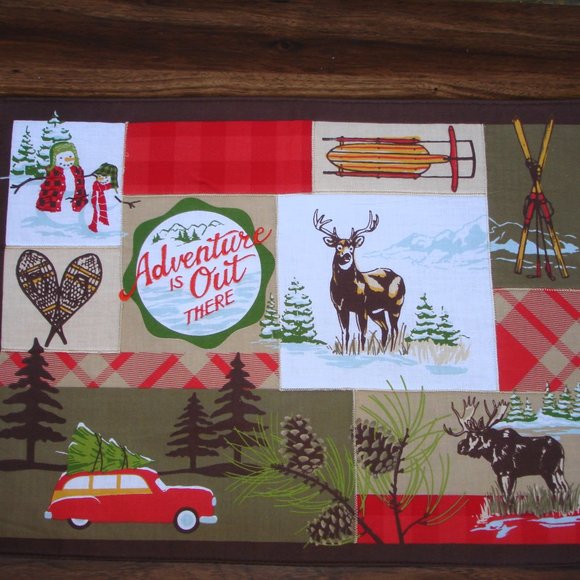 NEW Set of 4 Placemats "Adventure is Out There" Winter Snow Lodge Cabin Travel - Picture 2 of 8